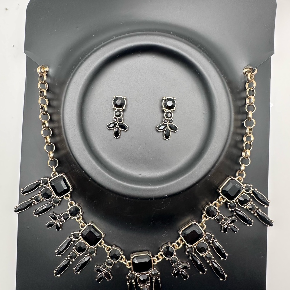 Black Statement Necklace and Earring Set - Elegant Black Jewelry
